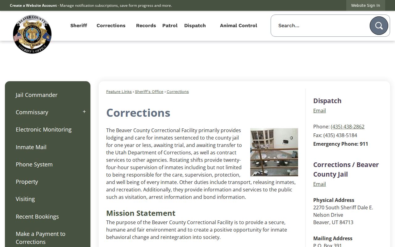 Beaver County Correctional Facility information and public contact route