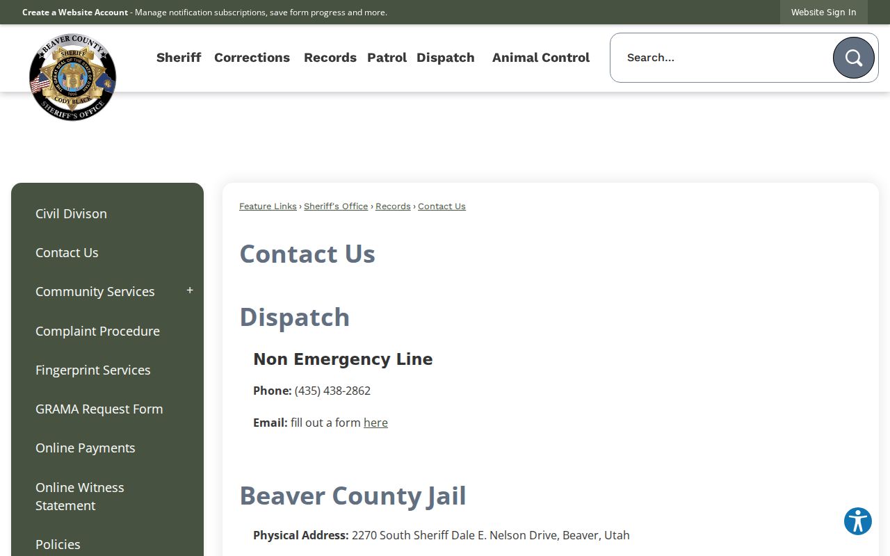 Beaver County Sheriff Records hours and Public Safety Facility contact details